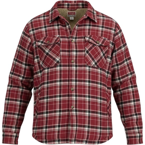 Wrangler Other - Wrangler Mens Large Sherpa Lined Flannel Shirt Jacket Red Plaid Heavyweight